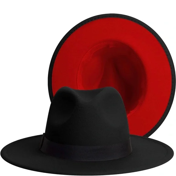 BRAND NEW TRENDY UNISEX WIDE BRIM FEDORA WITH RED UNDERBILL NWT - Picture 1 of 7